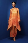 Buy_Krishna Mehta_Orange Modal Block Print Geometric Notched Ombre Tunic With Pant _at_Aza_Fashions
