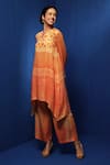 Krishna Mehta_Orange Modal Block Print Geometric Notched Ombre Tunic With Pant _Online_at_Aza_Fashions