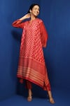 Buy_Krishna Mehta_Red Modal Block Print Floral Butti Notched Neck Asymmetric Tunic With Pant _at_Aza_Fashions