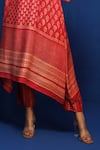 Buy_Krishna Mehta_Red Modal Block Print Floral Butti Notched Neck Asymmetric Tunic With Pant _Online_at_Aza_Fashions