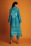 Krishna Mehta_Blue Modal Block Print Floral Butti Collared Neck Tunic With Pant _Online_at_Aza_Fashions