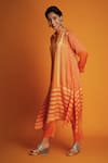 Shop_Krishna Mehta_Orange Modal Hand Block Print Geometric Ombre Kurta And Pant Set _Online_at_Aza_Fashions