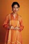Shop_Krishna Mehta_Orange Modal Hand Block Print Geometric Ombre Kurta And Pant Set _at_Aza_Fashions