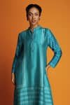 Buy_Krishna Mehta_Blue Modal Hand Block Print Geometric Ombre Kurta And Pant Set _Online_at_Aza_Fashions