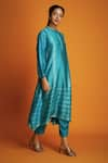 Shop_Krishna Mehta_Blue Modal Hand Block Print Geometric Mandarin Collar Ombre Kurta And Pant Set _at_Aza_Fashions