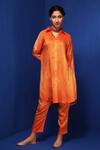 Buy_Krishna Mehta_Orange Modal Hand Block Print Geometric Collar Ombre Shirt Tunic And Pant Set _at_Aza_Fashions