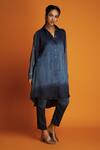 Buy_Krishna Mehta_Blue Modal Hand Block Print Ombre Sleeve Shirt Tunic And Pant Set _at_Aza_Fashions
