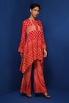 Buy_Krishna Mehta_Red Modal Hand Block Print Floral Ombre Kurta And Bell Bottom Pant Set _Online_at_Aza_Fashions
