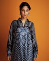 Shop_Krishna Mehta_Blue Modal Hand Block Print Geometric Ombre Shirt Tunic And Pant Set _at_Aza_Fashions