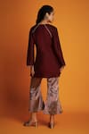 Krishna Mehta_Maroon Tussar Embroidery Zardozi Notched Kurta _Online_at_Aza_Fashions