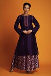 Buy_Krishna Mehta_Purple Tussar Embroidery Zardozi Notched Tunic _at_Aza_Fashions