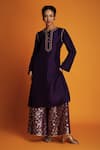 Buy_Krishna Mehta_Purple Tussar Embroidery Zardozi Notched Tunic _Online_at_Aza_Fashions