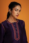 Shop_Krishna Mehta_Purple Tussar Embroidery Zardozi Notched Tunic _at_Aza_Fashions