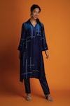 Buy_Krishna Mehta_Blue Chanderi Hand Block Printed Ombre Shirt Kurta And Pant Set _at_Aza_Fashions