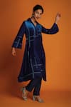 Shop_Krishna Mehta_Blue Chanderi Hand Block Printed Ombre Shirt Kurta And Pant Set _Online_at_Aza_Fashions