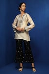 Buy_Krishna Mehta_Off White Cotton Viscose Hand Block Printed Floral Notched Kurta _at_Aza_Fashions