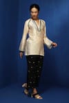 Buy_Krishna Mehta_Off White Cotton Viscose Hand Block Printed Floral Notched Kurta _Online_at_Aza_Fashions