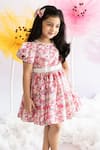Shop_Ruchika lath label_Pink Japan Satin Lining Butter Crepe Print Sequins Blossom Dress _at_Aza_Fashions