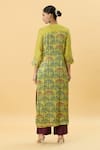 Shop_SHRADDHA RAMBHIA_Yellow Slub Silk Printed Kalamkari Round Pintucked Back Kurta And Pant Set _at_Aza_Fashions