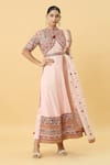 Buy_SHRADDHA RAMBHIA_Pink Slub Silk Embroidered Kashmiri Mandarin Thread Work Anarkali Pant Set _at_Aza_Fashions