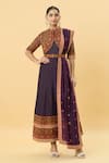 Buy_SHRADDHA RAMBHIA_Purple Slub Silk Embroidered Kashmiri Mandarin Collar Thread Anarkali Pant Set _at_Aza_Fashions