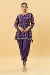 Buy_SHRADDHA RAMBHIA_Purple Slub Silk Printed Floral Round Kurta And Harrem Pant Set _at_Aza_Fashions