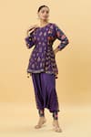 Buy_SHRADDHA RAMBHIA_Purple Slub Silk Printed Floral Round Kurta And Harrem Pant Set _Online_at_Aza_Fashions