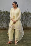 Buy_Vaani Beswal_Yellow Kurta And Trouser Handwoven Chanderi Applique Hand Dalan Set_at_Aza_Fashions