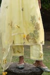 Shop_Vaani Beswal_Yellow Kurta And Trouser Handwoven Stripe Cotton Silk Applique Hand Kai Set_Online_at_Aza_Fashions