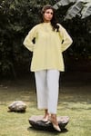 Buy_Vaani Beswal_Yellow Handwoven Cotton Silk Applique Hand Embroidered Kent Top With Inner_at_Aza_Fashions