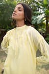 Shop_Vaani Beswal_Yellow Handwoven Cotton Silk Applique Hand Embroidered Kent Top With Inner_at_Aza_Fashions