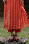 Shop_Vaani Beswal_Red Kurta And Trouser Handwoven Stripe Cotton Silk Embroidered Kantha Lana Set_Online_at_Aza_Fashions