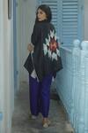 Buy_Aeshaane_Black Silk Open Neck Geometric Hand Block Placement Print Kaftan _Online_at_Aza_Fashions