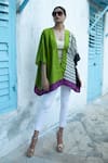 Buy_Aeshaane_Green Eri Silk Hand Block Printed Leaf Open Kaftan Robe _at_Aza_Fashions