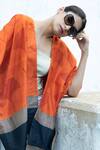Shop_Aeshaane_Orange Silk Embroidery Open Neck Leaf Block Print Kaftan _at_Aza_Fashions