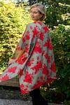 Shop_Aeshaane_Green Silk Red Abstract Leaf Hand Block Printed Kaftan _at_Aza_Fashions
