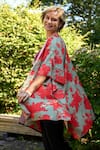 Shop_Aeshaane_Green Silk Red Abstract Leaf Hand Block Printed Kaftan _Online_at_Aza_Fashions