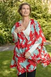 Aeshaane_Red Eri Silk Hand Block Printed Abstract Leaf Open Kaftan Robe _Online_at_Aza_Fashions