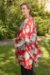 Buy_Aeshaane_Red Eri Silk Hand Block Printed Abstract Leaf Open Kaftan Robe _Online_at_Aza_Fashions