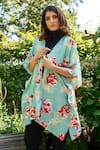 Aeshaane_Blue Eri Silk Hand Block Printed Floral Open Kaftan Robe _Online_at_Aza_Fashions