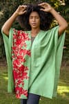 Buy_Aeshaane_Green Eri Silk Hand Block Printed Abstract Leaf Open Kaftan Robe _at_Aza_Fashions