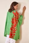 Shop_Aeshaane_Green Eri Silk Hand Block Printed Abstract Leaf Open Kaftan Robe _at_Aza_Fashions