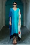 Shop_Aeshaane_Multi Color Eri Silk Printed Dot V-neck Gradient Shaded Kaftan _Online_at_Aza_Fashions