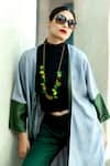 Aeshaane_Green Eri Silk Printed Foliage Open Placed Duster Jacket _at_Aza_Fashions