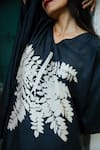 Aeshaane_Black Eri Silk Printed Foliage V-neck Short Kaftan _at_Aza_Fashions