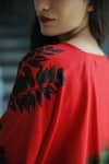 Aeshaane_Red Eri Silk Printed Foliage V-neck Placement Short Kaftan _at_Aza_Fashions