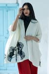 Aeshaane_White Eri Silk Printed Ginkgo Leaf Open Kaftan Robe _Online_at_Aza_Fashions