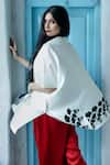 Aeshaane_White Eri Silk Printed Ginkgo Leaf Open Kaftan Robe _at_Aza_Fashions