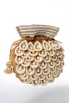 House of Webhin_Brown Pearls Gather Embellished Potli With Detachable Handle_at_Aza_Fashions
