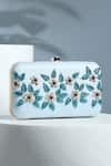 Buy_House of Webhin_Blue Floral Baby Bloom Embroidered Clutch With Detachable Sling Chain _at_Aza_Fashions